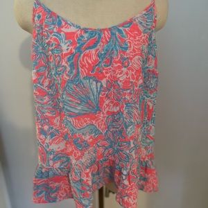 NWT Lilly Pulitzer XL coral and blue sleeveless top washable polyester